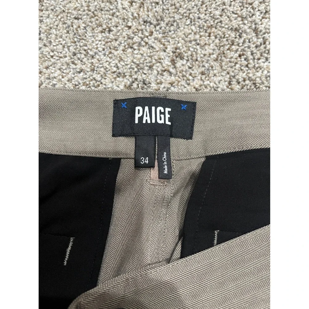 Paige Mens 34 Herringbone Trousers Khaki Brown Slim Fit Stretch Dress Pants